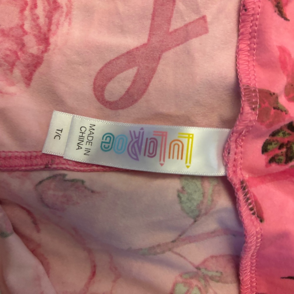 LuLaRoe Pink and Green Floral Design Breast Cancer Awareness Leggings